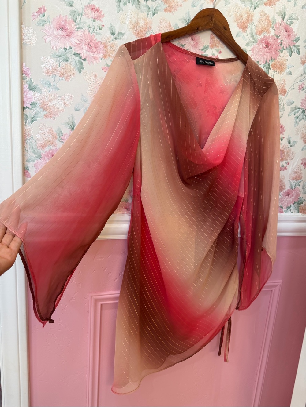 Lane Bryant Pink and Cream Ombre Sheer Wrap Blouse